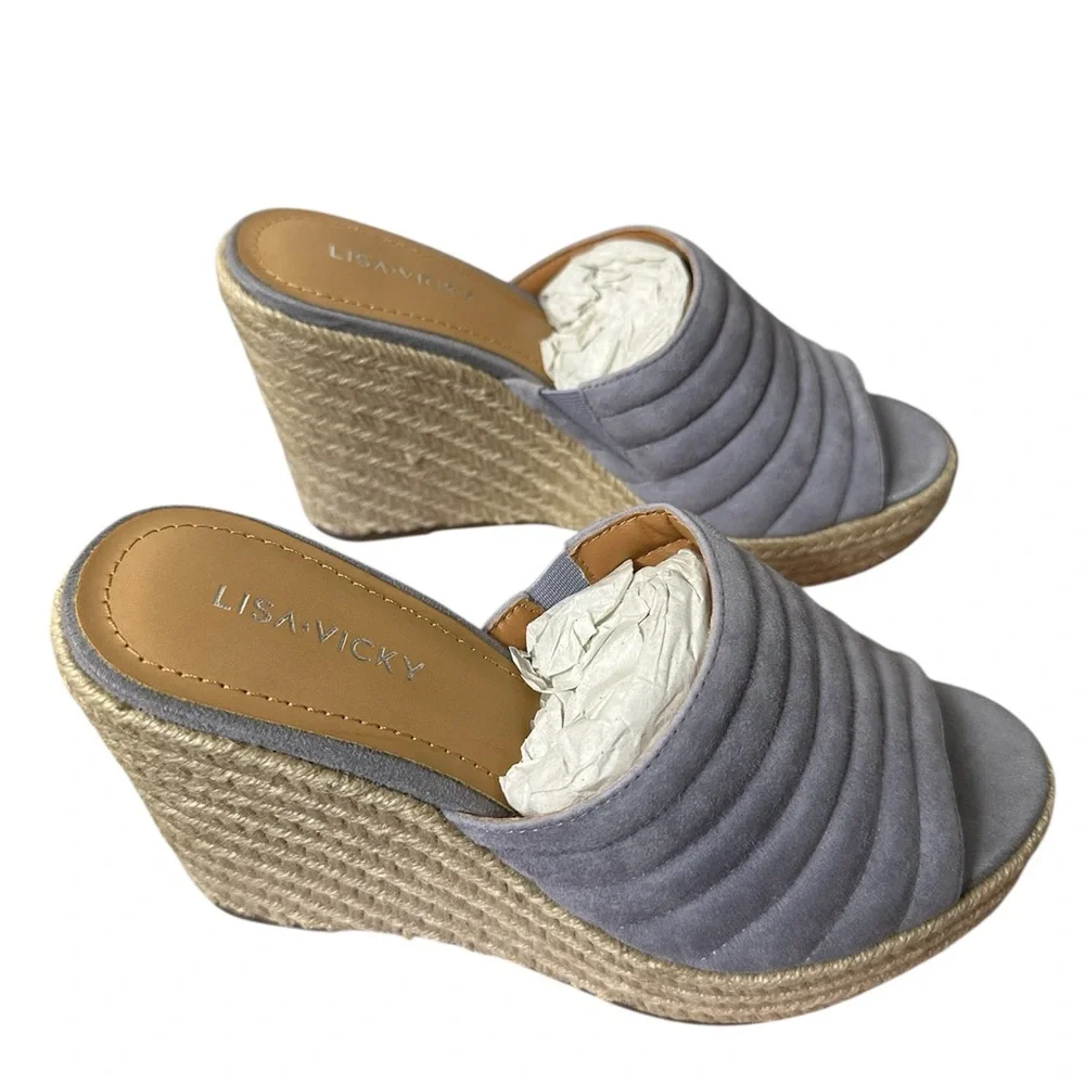 Lisa Vicky Gogo V Lavender Kid Suede 7 M Platform Wedge Sandal Espadrille NIB
